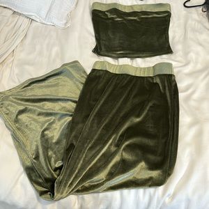 Velvet green 2 piece maxi skirt and tube top
